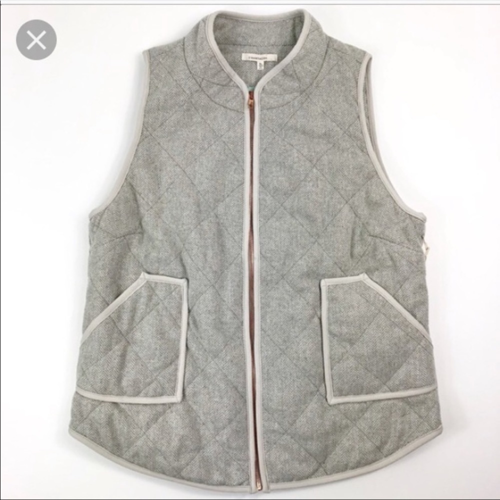 41 Hawthorn Herringbone Quilted Gray Zip Front Vest with Pockets Size S